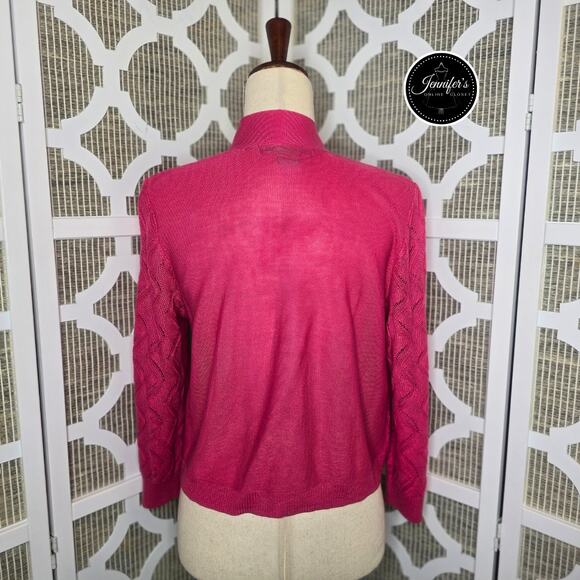 89th & Madison Pink Zig Zag Open Weave Cropped Open Cardigan Size Small - Picture 6 of 9